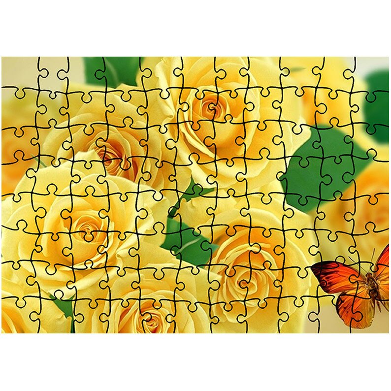 Puzzle Heartwork 96 piese, Trandafiri galbeni si fluturi, Latime 40,5 cm x Inaltime 28,5 cm