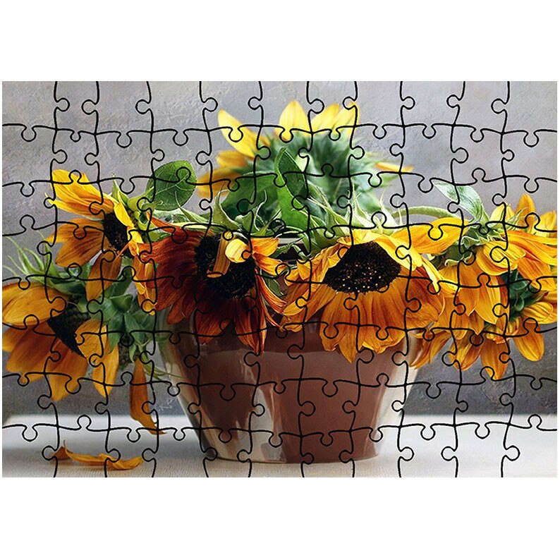 Puzzle Heartwork 96 piese, Floarea soarelui in vaza, Latime 40,5 cm x Inaltime 28,5 cm