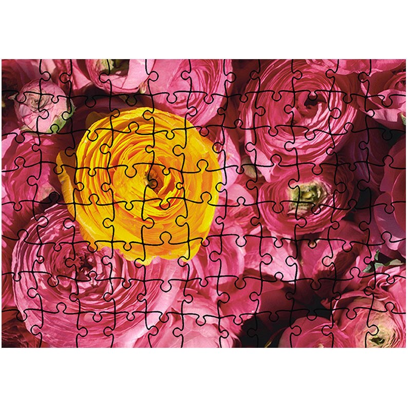 Puzzle Heartwork 96 piese, Floare galbena si flori violet, Latime 40,5 cm x Inaltime 28,5 cm
