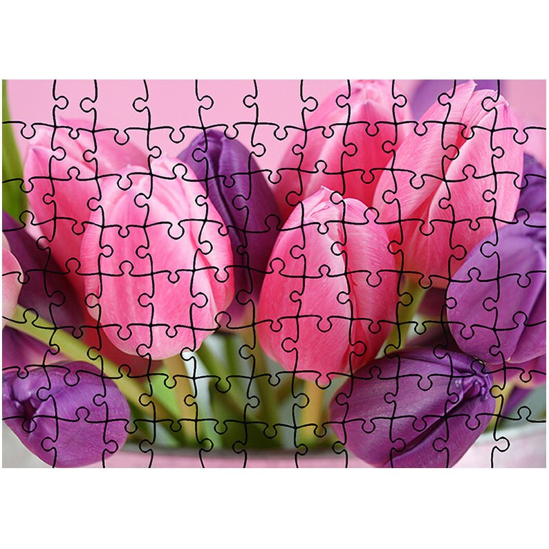 Puzzle Heartwork 96 piese, Lalele violet si roz, Latime 40,5 cm x Inaltime 28,5 cm