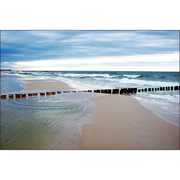 Fototapet Plaja Mare Nisip 450cm x 300cm Bucatarie, Efect 3D, Creative decor, Cer albastru