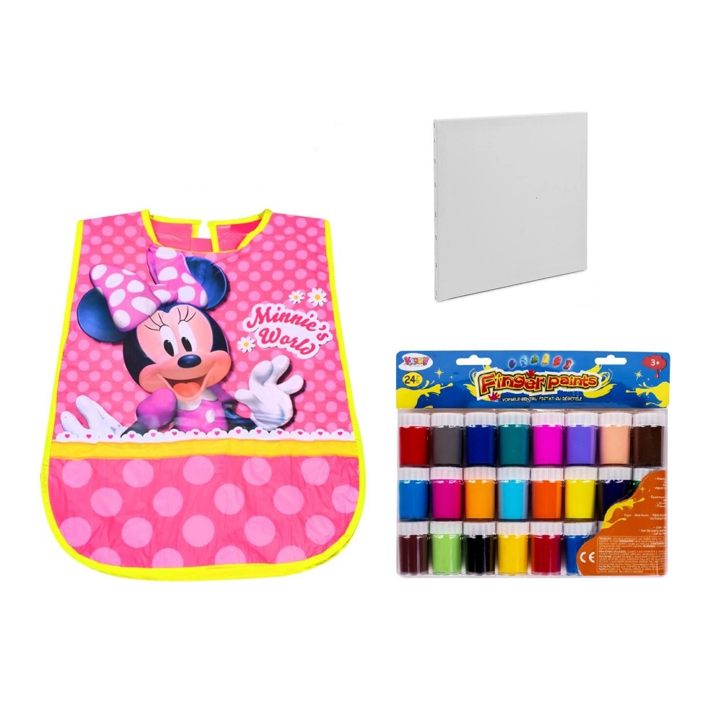 Set pictura format din Sort MINNIE MOUSE, 3 x Panza Canvas, Acuarele pictura cu degetele