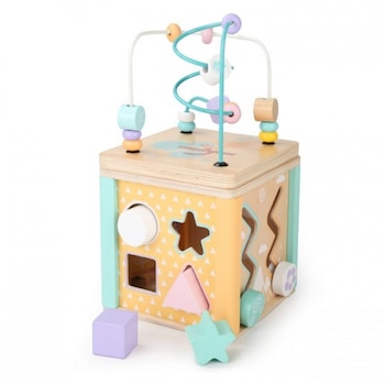 Cub educational din lemn cu labirint si sortator ecotoys hm015472 Cub educational din lemn cu labirint si sortator ecotoys hm015472
