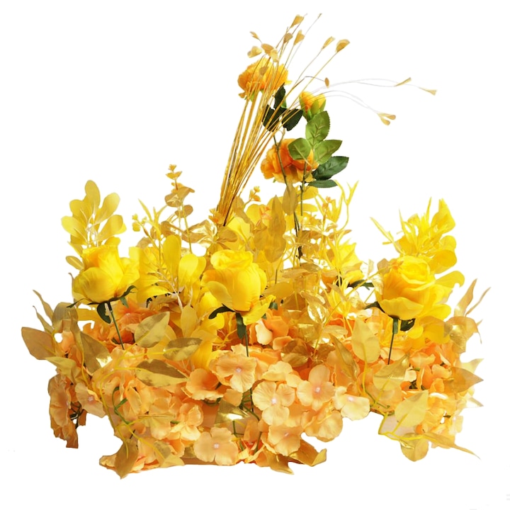 Aranjament floral pentru masa 40x50x60 cm, flori artificiale din matase, culoare galbena