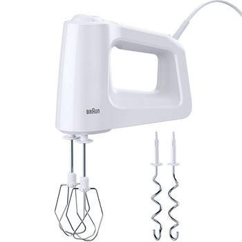 Mixer de mana Braun HM3000WH, 450 W, 5 viteze + Turbo, 2 palete, 2 carlige pentru aluat, Alb/Gri Mixer de mana Braun HM3000WH, 450 W, 5 viteze + Turbo, 2 palete, 2 carlige pentru aluat, Alb/Gri