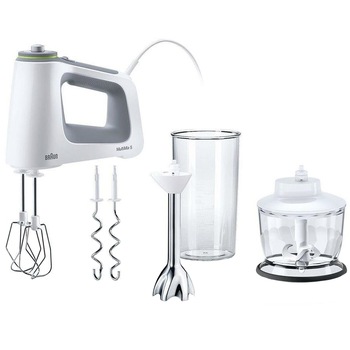 Mixer de mana Braun HM5137WH, 750 W, 9 viteze + Turbo, Pahar gradat 0.6L, Tocator 0.5l, Picior pasator inox, 2 palete, 2 carlige, Alb/Gri Mixer de mana Braun HM5137WH, 750 W, 9 viteze + Turbo, Pahar gradat 0.6L, Tocator 0.5l, Picior pasator inox, 2 palete, 2 carlige, Alb/Gri