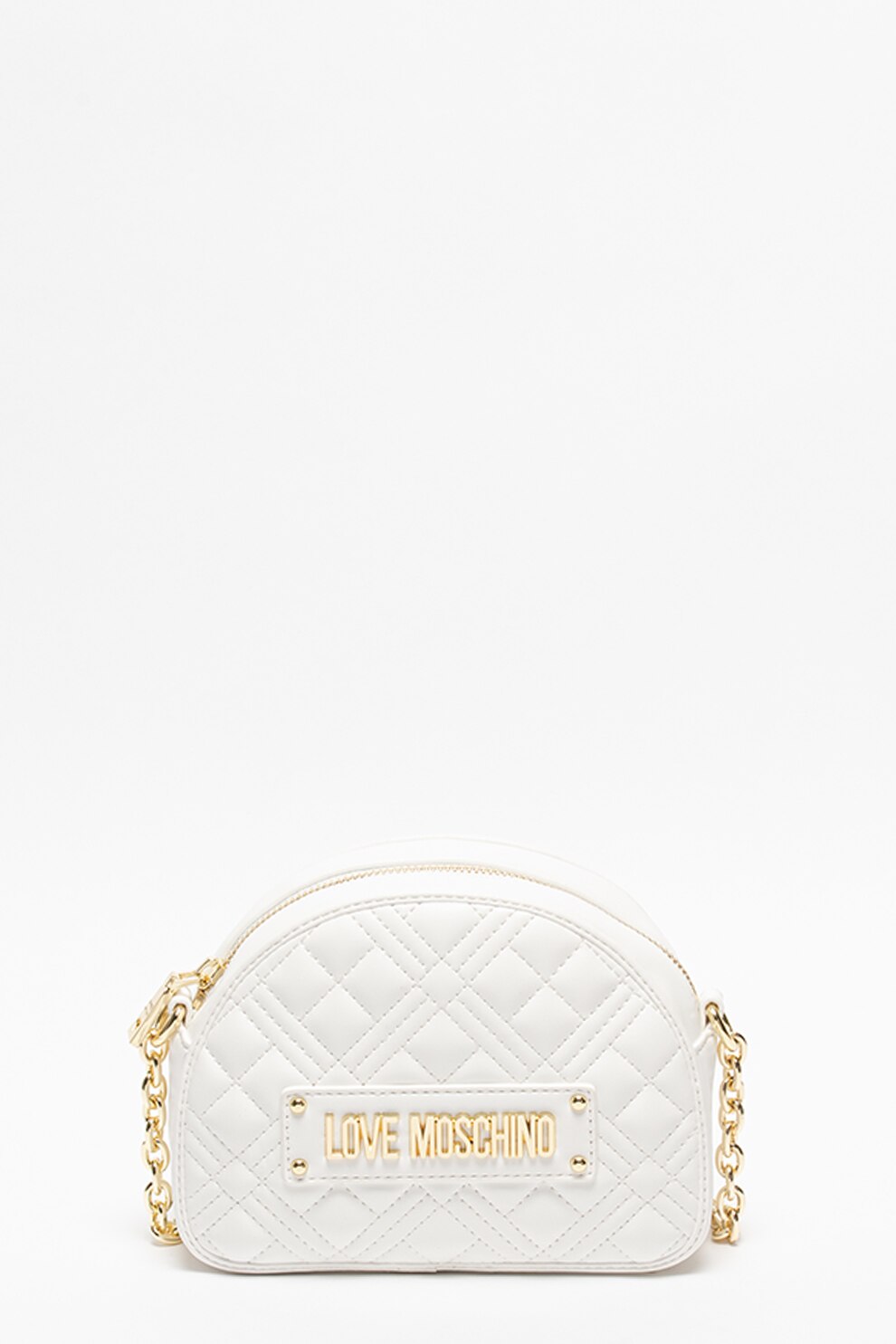 Love Moschino, Geanta crossbody de piele ecologica cu logo metalic, Alb optic