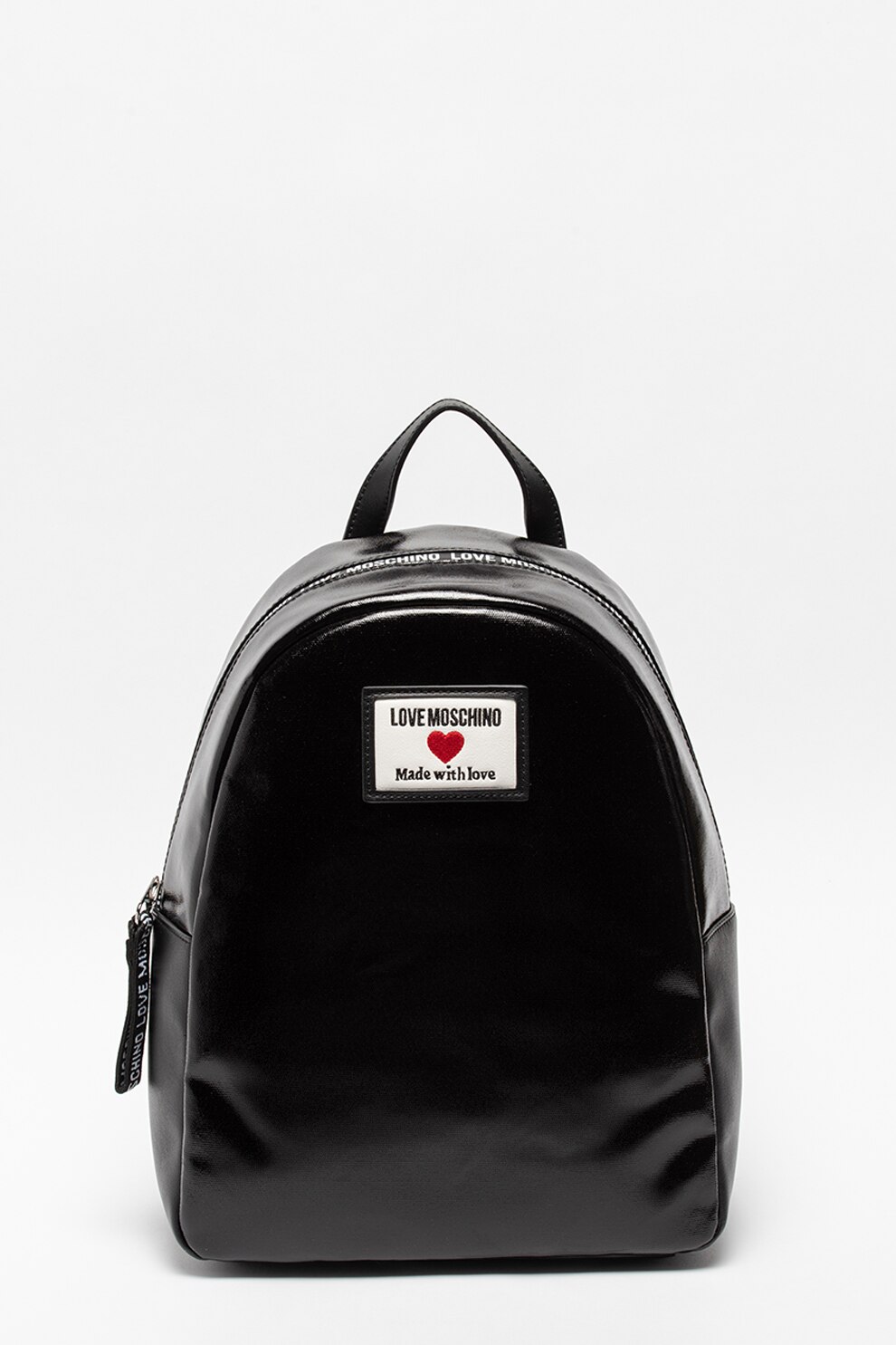 Love Moschino, Rucsac de piele ecologica cu aplicatie logo, Negru/Alb