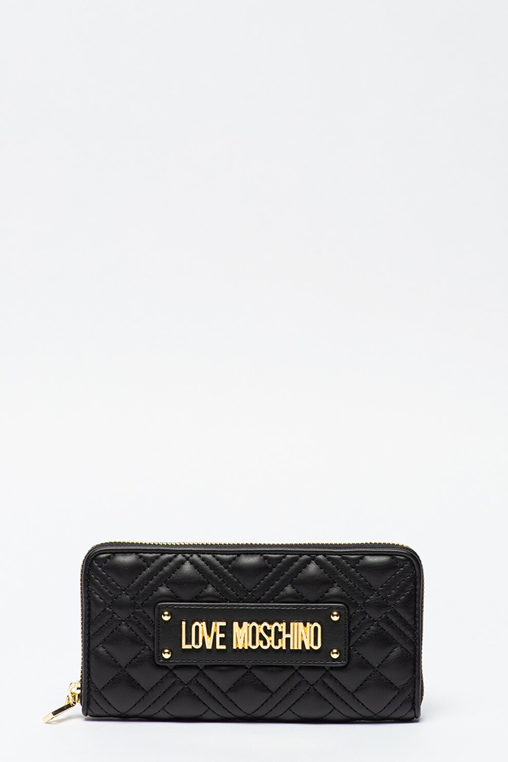 Love Moschino, Portofel de piele ecologica cu fermoar, Negru/Auriu