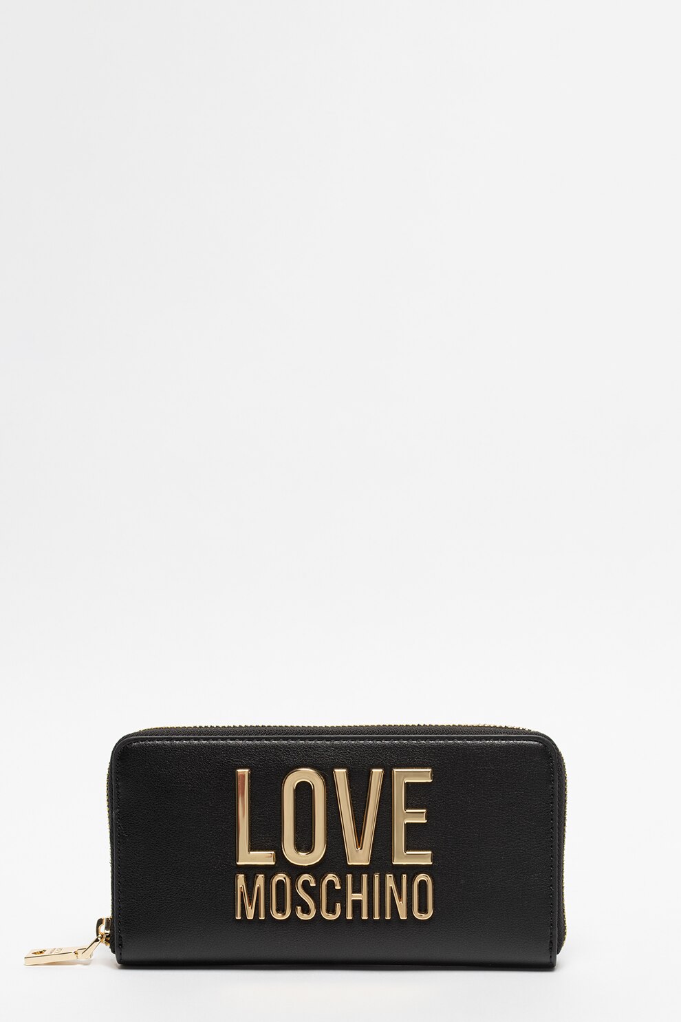 Love Moschino, Portofel de piele ecologica cu fermoar, Negru/Auriu