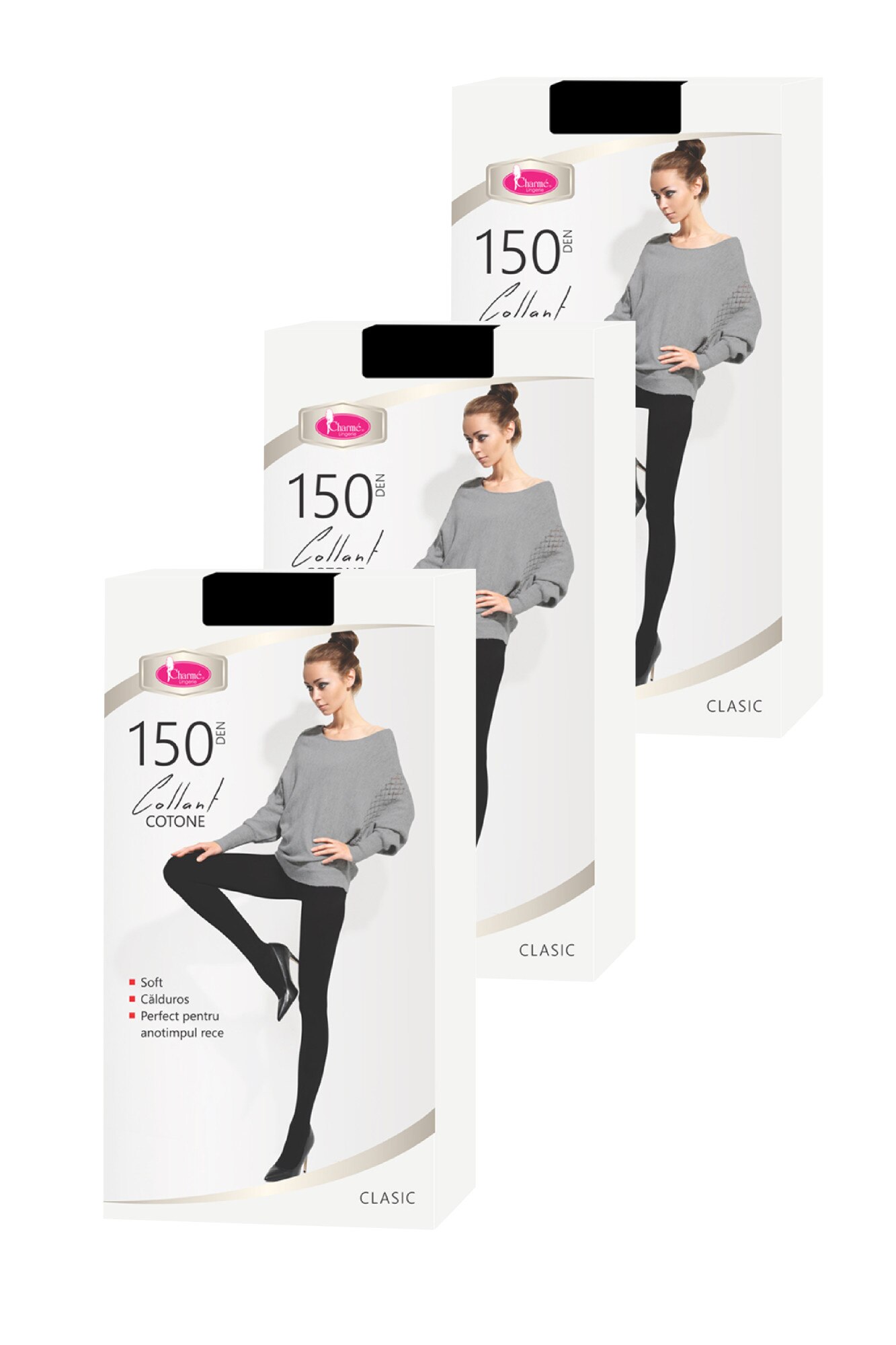 Set 3 Bucati dres Cottone,Charme,150 DEN,Negru, Negru