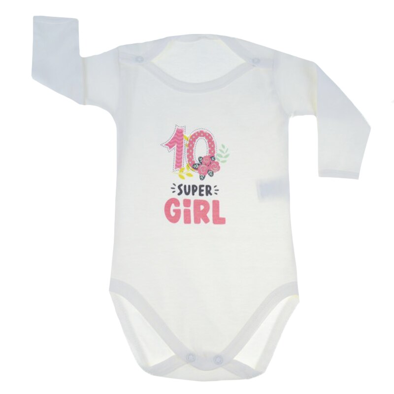 Body cu maneca lunga pentru fete Mini Junior MJ-8, Crem, 74 cm