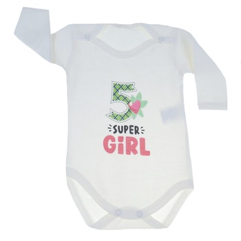 Body cu maneca lunga pentru fete Mini Junior MJ-12, Crem, 62 cm Body cu maneca lunga pentru fete Mini Junior MJ-12, Crem, 62 cm