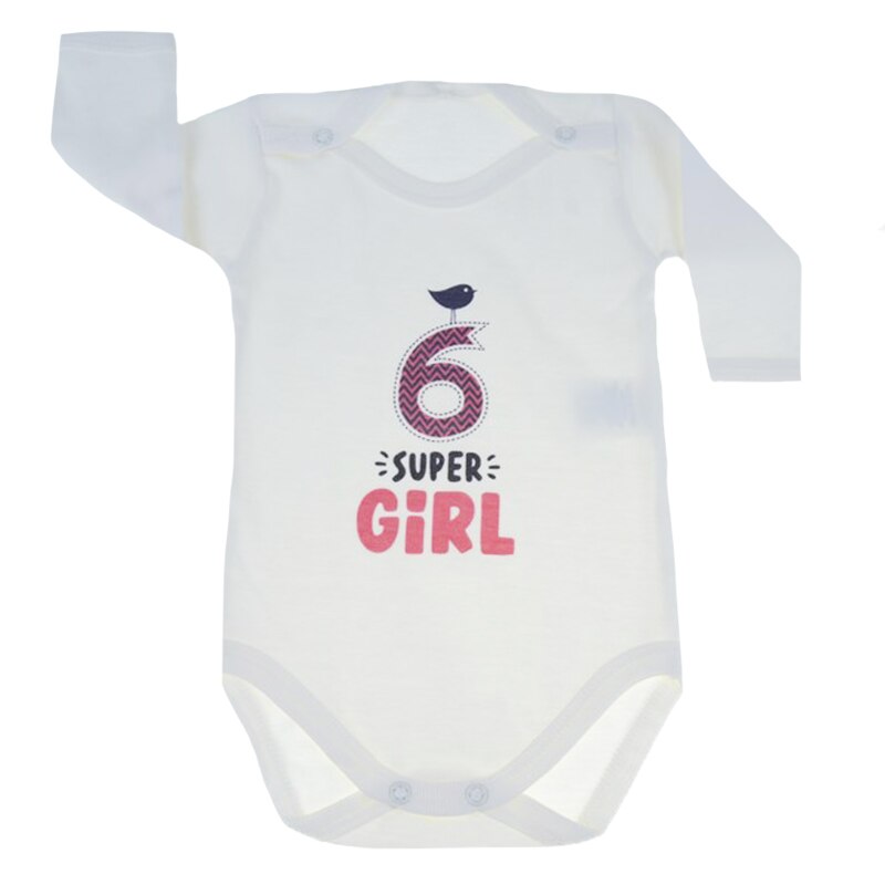 Body cu maneca lunga pentru fete Mini Junior MJ-11, Crem, 62 cm