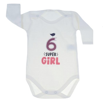 Body cu maneca lunga pentru fete Mini Junior MJ-11, Crem, 62 cm Body cu maneca lunga pentru fete Mini Junior MJ-11, Crem, 62 cm