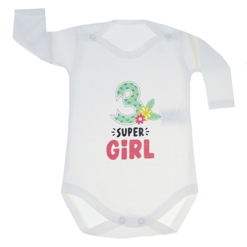 Body cu maneca lunga pentru fete Mini Junior MJ-13, Crem, 56 cm