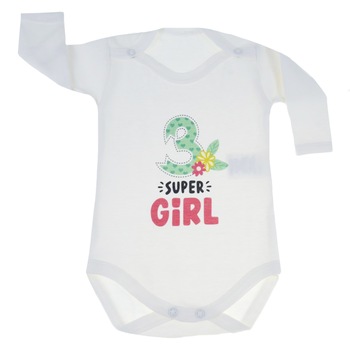 Body cu maneca lunga pentru fete Mini Junior MJ-13, Crem, 56 cm Body cu maneca lunga pentru fete Mini Junior MJ-13, Crem, 56 cm