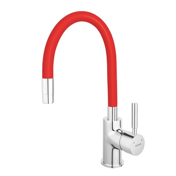 Baterie de chiuveta Ferro Zumba cu o singura maneta, gura flexibila, rosu