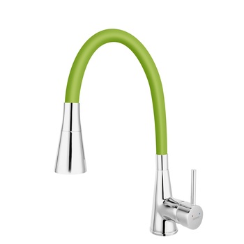 Baterie de chiuveta Ferro Zumba II cu o singura maneta, gura flexibila cu 2 functii, verde