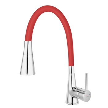 Baterie de chiuveta, Ferro, Zumba II, monocomanda, gura flexibila cu 2 functii, Rosu