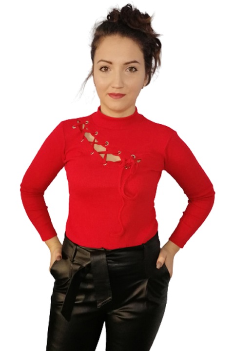 Bluza dama casual, Rhynna, cu siret, Rosu