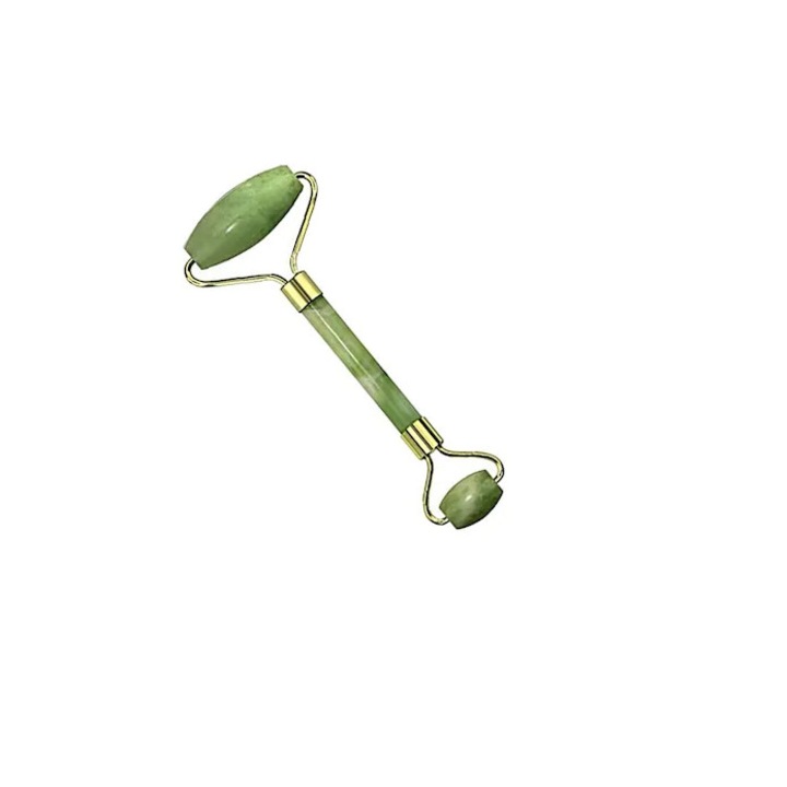 Rola de masaj facial Nefrit, Doua capete, Verde