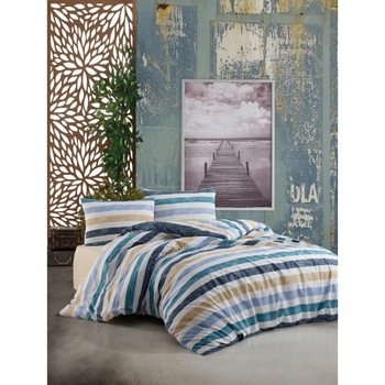 Set Lenjerie pat dublu Studio Sunrise Blue, 100% Bumbac Ranforce, Cearceaf pat 220 x 240 cm, Cearceaf pilota 180 x 200 cm +2 fete de perna 50 x 70 cm Set Lenjerie pat dublu Studio Sunrise Blue, 100% Bumbac Ranforce, Cearceaf pat 220 x 240 cm, Cearceaf pilota 180 x 200 cm +2 fete de perna 50 x 70 cm