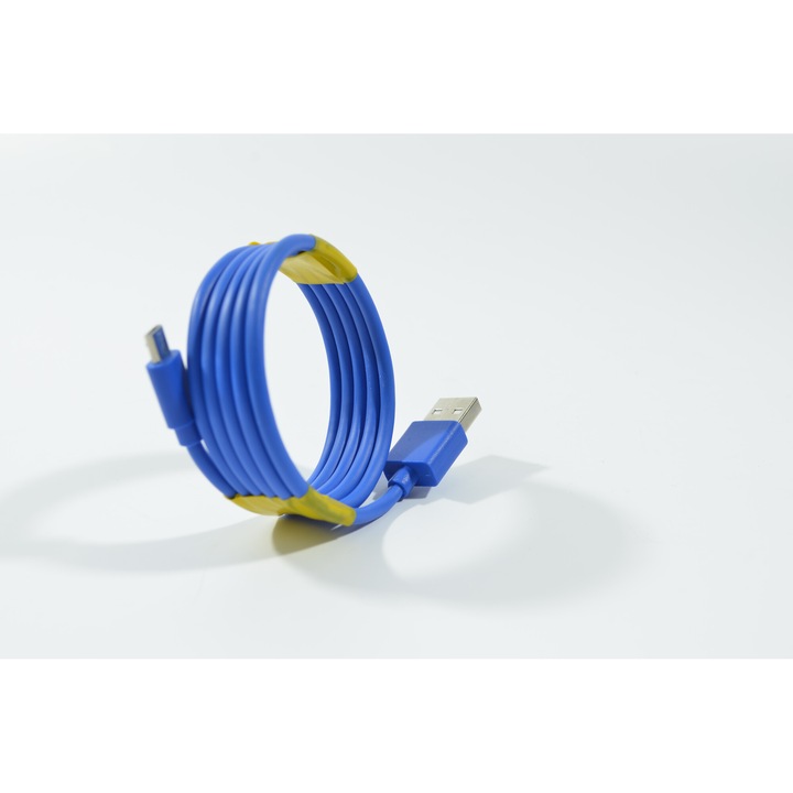 Cablu de incarcare rapida si transfer de date, 1m, Micro USB, EVTrend®, pentru telefon sau tableta Android, conector USB, conector Micro USB, Albastru