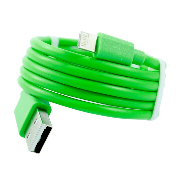 Cablu de incarcare rapida si transfer de date, 1m, Lightning, EVTrend®, pentru telefon sau tableta Apple, conector USB, conector Lightning, Verde