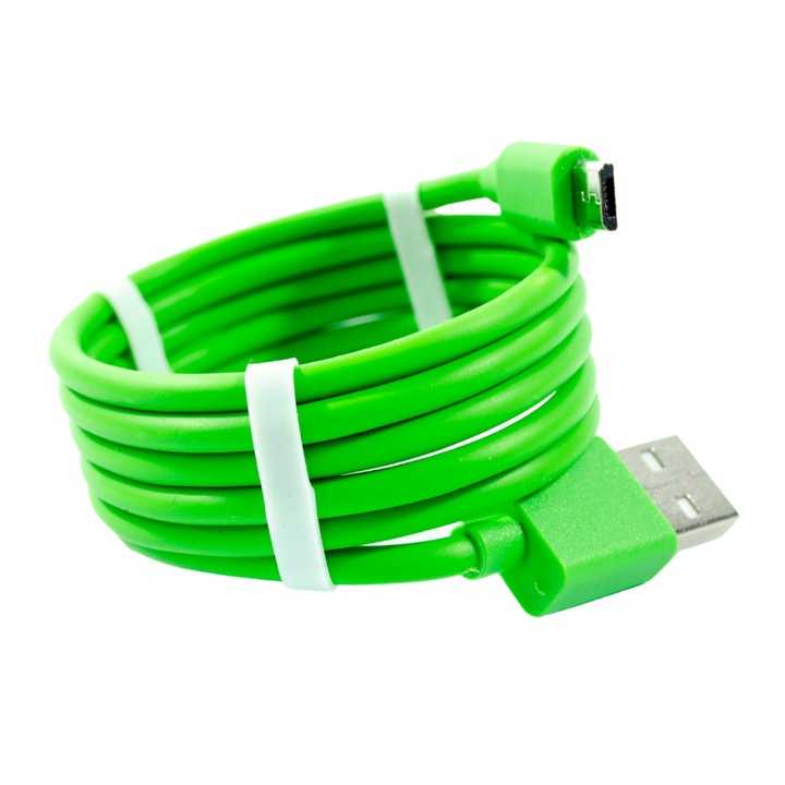 Кабел за бързо зареждане и пренос на данни, 1 м, Micro USB, EVTrend®, за Android телефон или таблет, USB конектор, Micro USB конектор, зелен