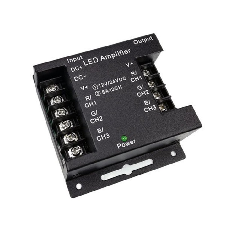 RGB LED szalagos erősítő, fém ház, Fekete