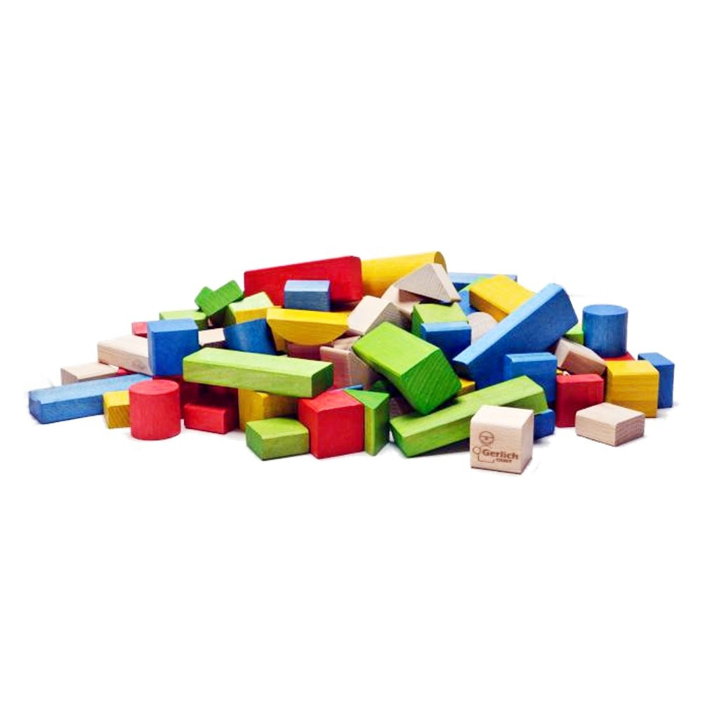 Kit constructie 50 cuburi din lemn, multicolore