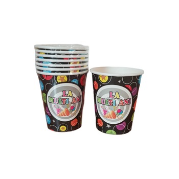 Set 8 pahare party din carton La Multi ani, capacitate 200 ml Set 8 pahare party din carton La Multi ani, capacitate 200 ml