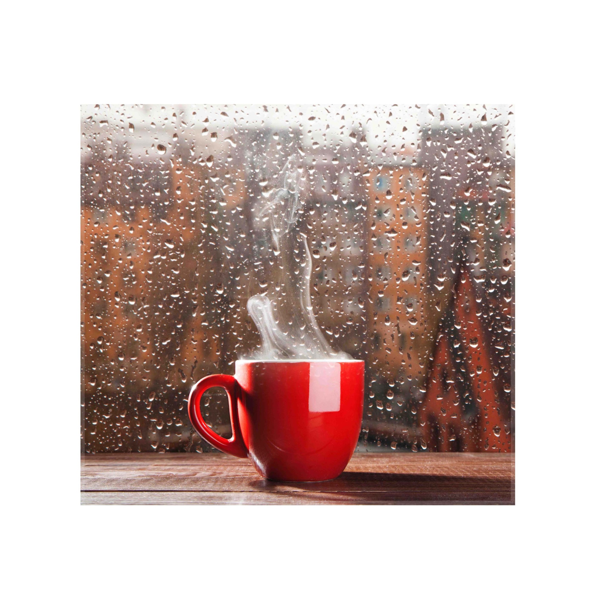 Panou decorativ sticla bucatarie securizata Saint Gobain Glass, imprimata 60x55cm, protectie antistropire pentru aragaz, Ambra Deco, Cana rosie cu cafea