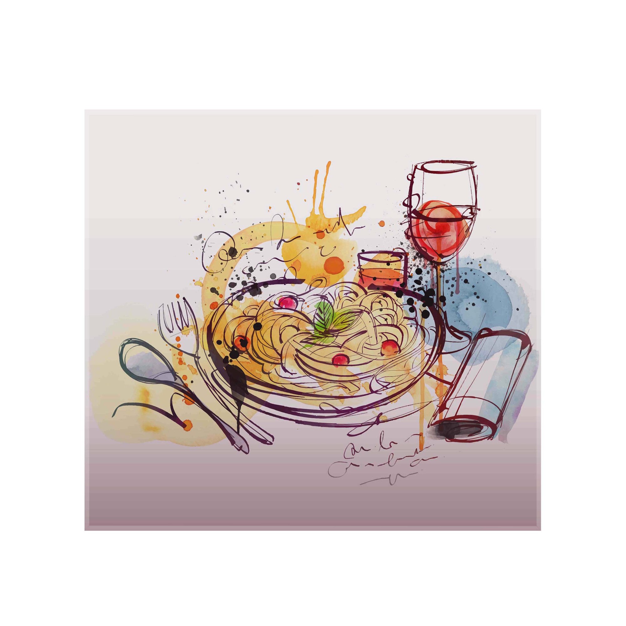 Panou decorativ sticla bucatarie securizata Saint Gobain Glass, imprimata 65x60cm, protectie antistropire pentru aragaz, Ambra Deco, Cina