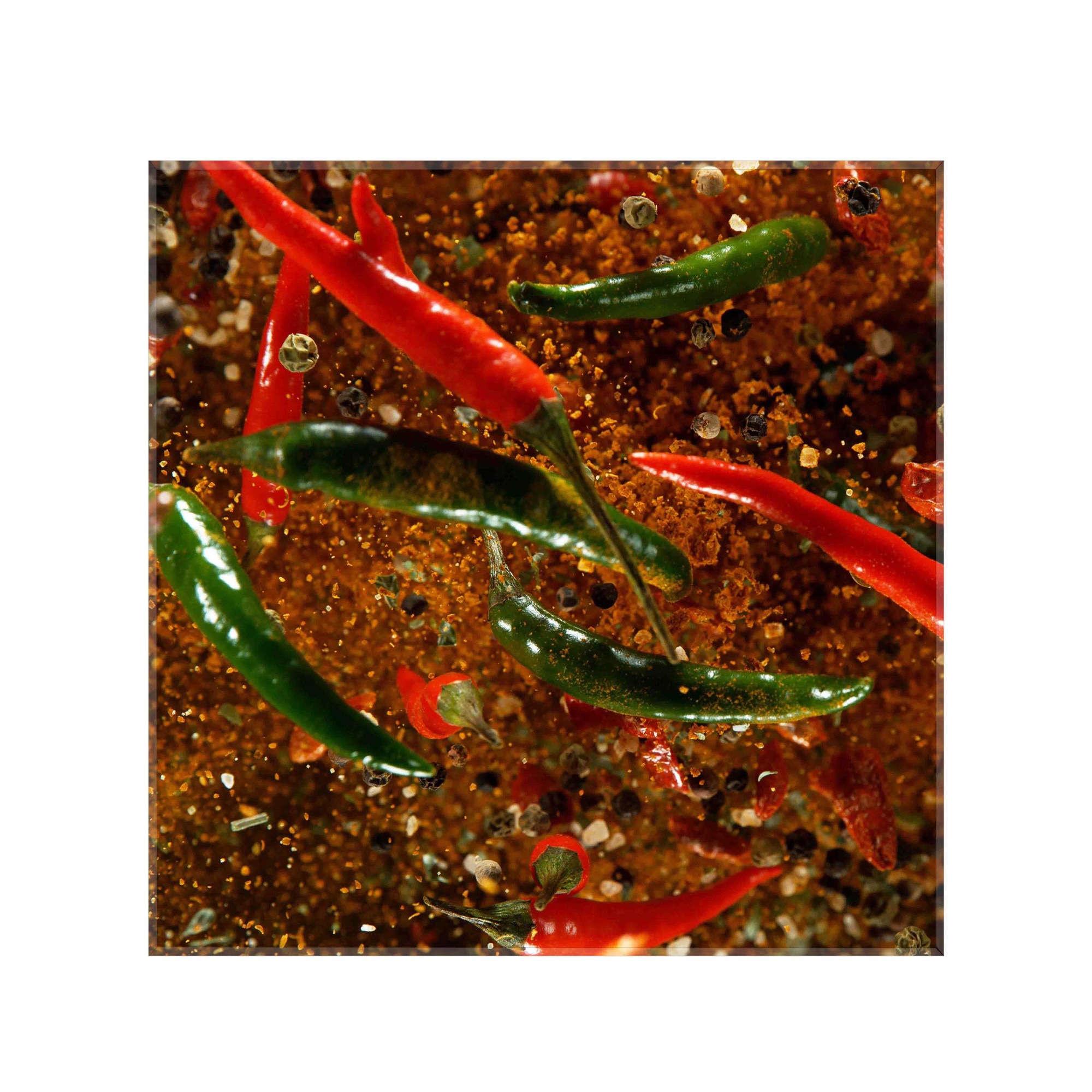 Panou decorativ sticla bucatarie securizata Saint Gobain Glass, imprimata 65x65cm, protectie antistropire pentru aragaz, Ambra Deco, Ardei iuti