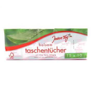 Servetele nazale cu Aloe Vera, Jeden Tag, 15 pachete x 10 servetele Servetele nazale cu Aloe Vera, Jeden Tag, 15 pachete x 10 servetele