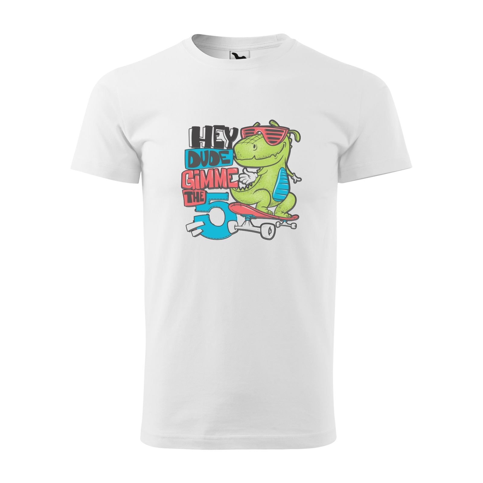 Tricou alb barbati, idee de cadou, pentru pasionatii de skateboard, Hey Dude Gimme 5, marime M