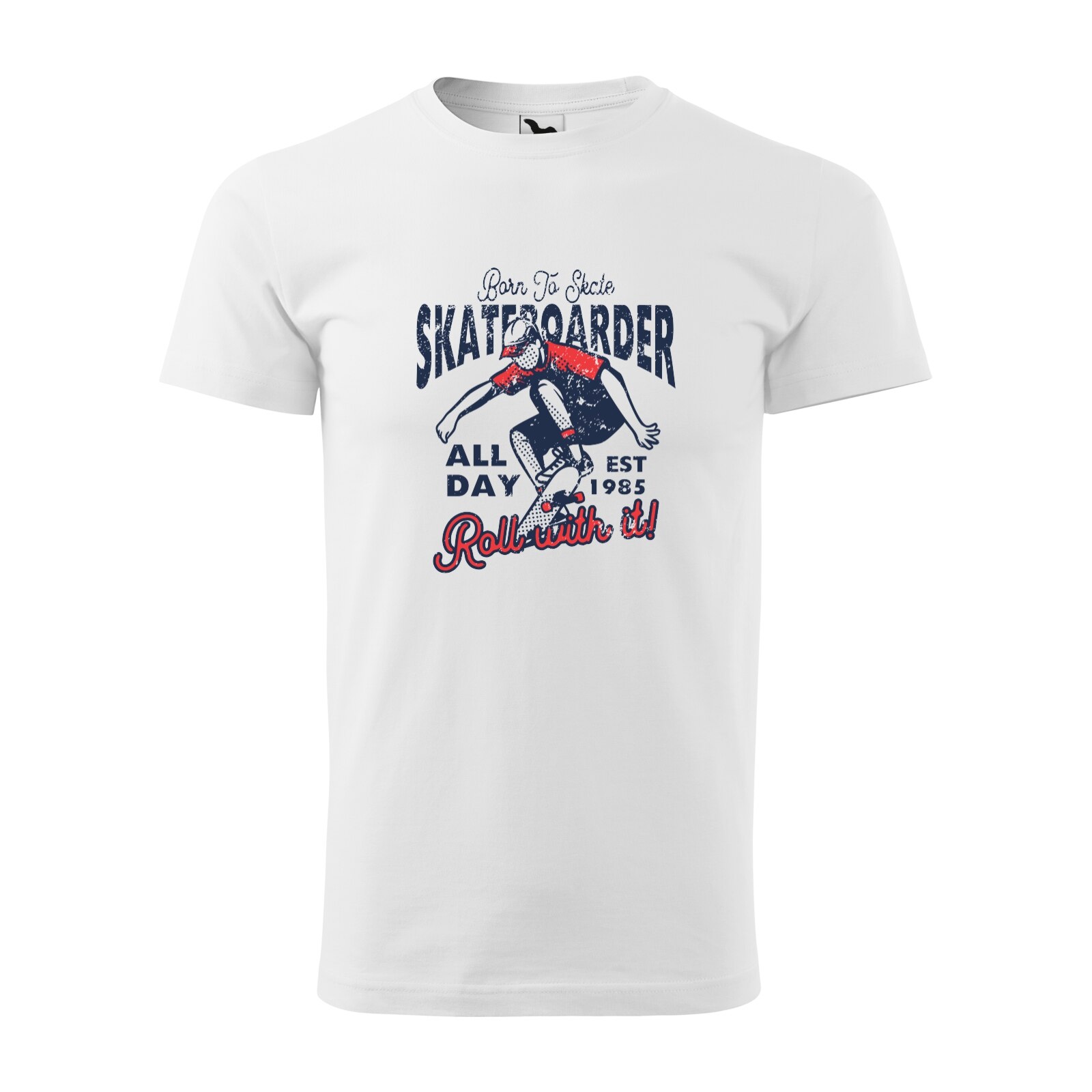 Tricou alb barbati, idee de cadou, pentru pasionatii de skateboard, Born to Skate All Day, marime 2XL