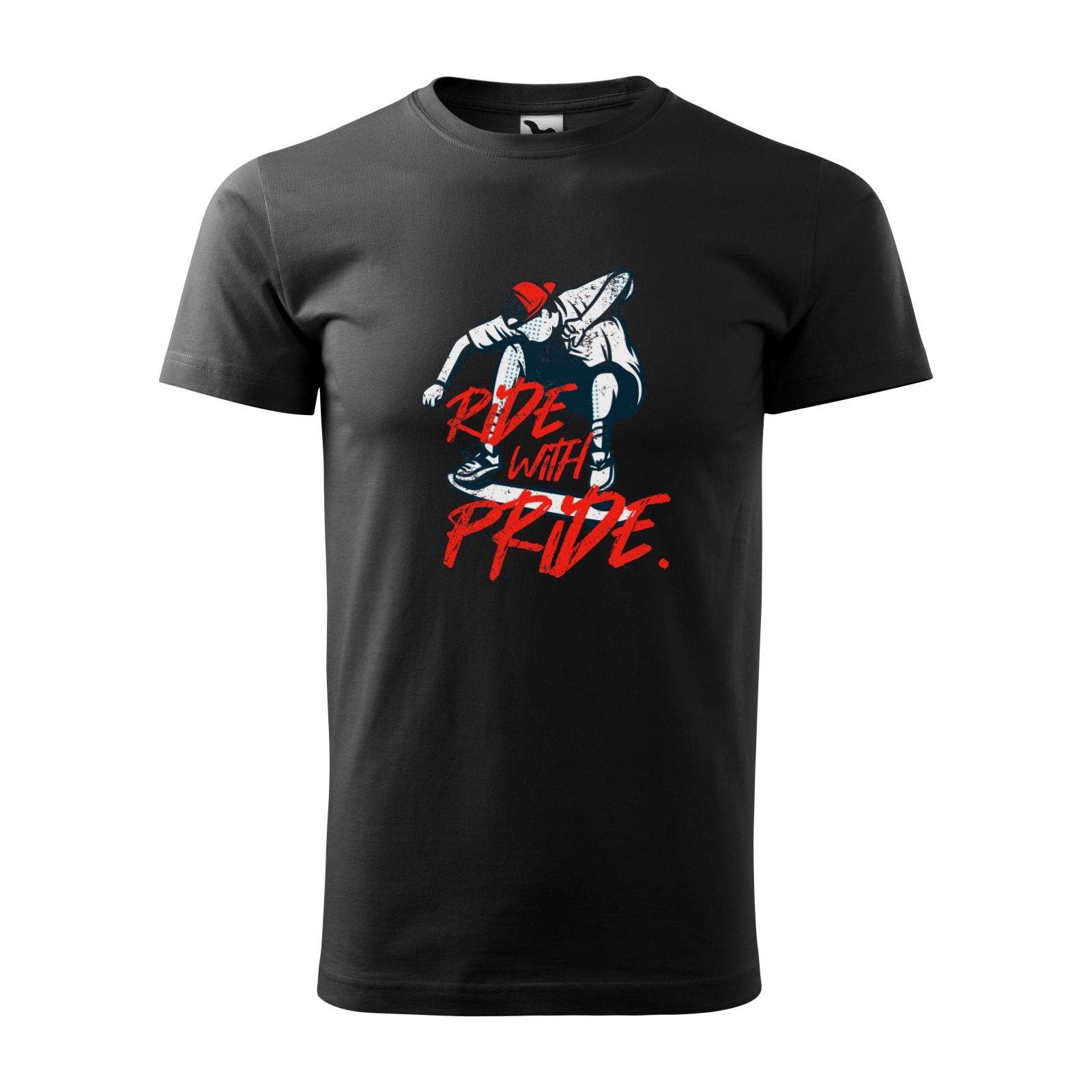 Tricou negru barbati, idee de cadou, pentru pasionatii de skateboard, Ride with Pride, marime L