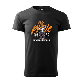 Tricou negru barbati, idee de cadou, pentru pasionatii de skateboard, Ride with Pride Ollie Trick, marime L