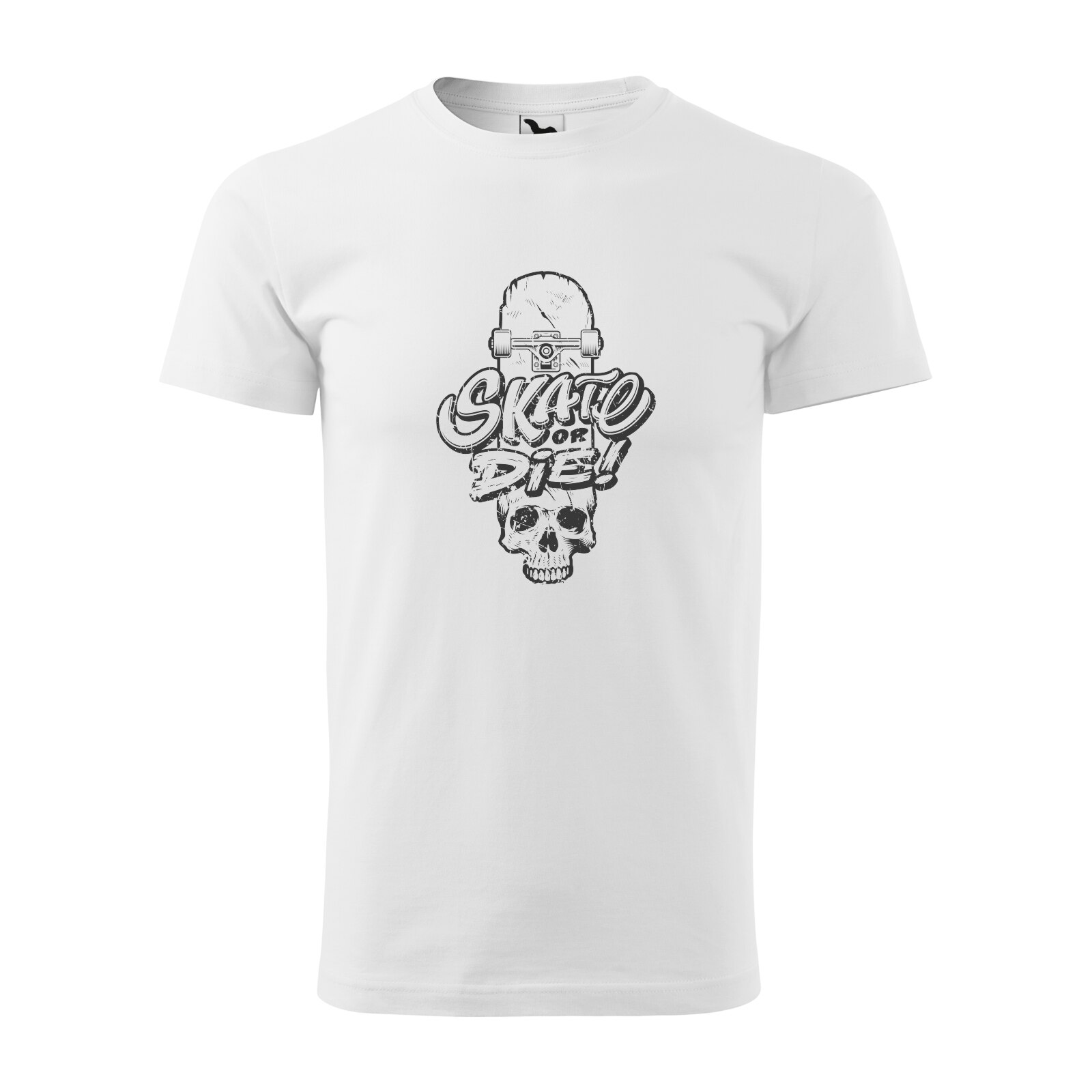Tricou alb barbati, idee de cadou, pentru pasionatii de skateboard, Skate or Die Skull on Board, marime XS