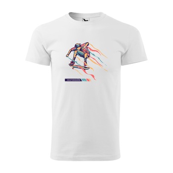 Tricou alb barbati, idee de cadou, pentru pasionatii de skateboard, Colorfull Skater, marime M Tricou alb barbati, idee de cadou, pentru pasionatii de skateboard, Colorfull Skater, marime M