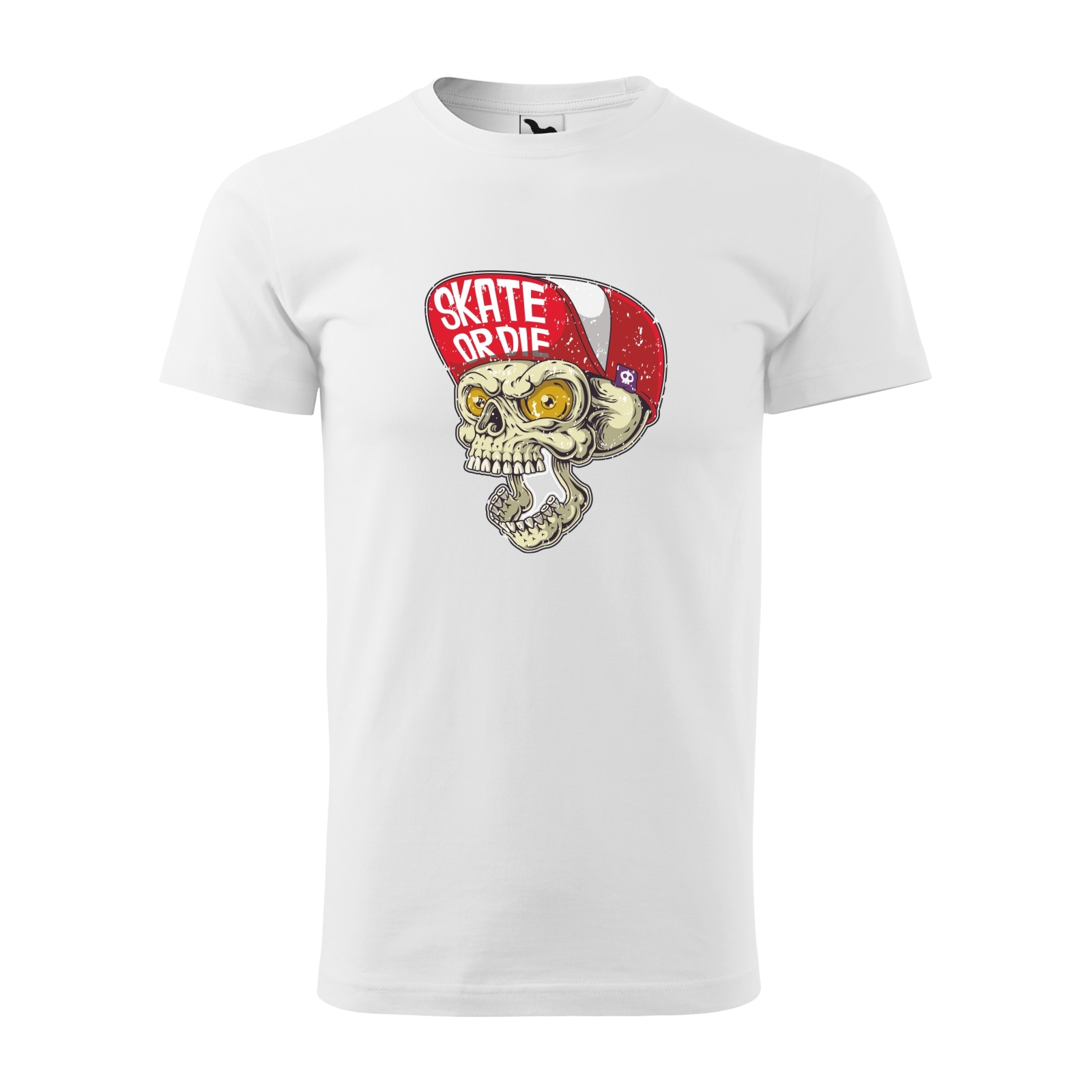 Tricou alb barbati, idee de cadou, pentru pasionatii de skateboard, Skate or Die Skull, marime S