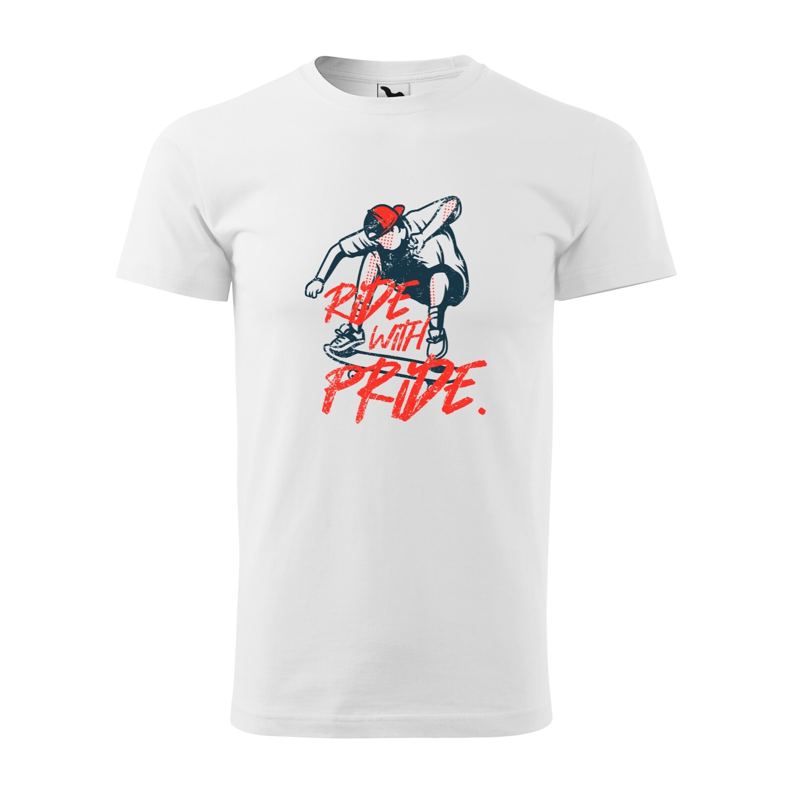 Tricou alb barbati, idee de cadou, pentru pasionatii de skateboard, Ride with Pride, marime XL