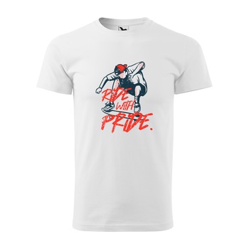 Tricou alb barbati, idee de cadou, pentru pasionatii de skateboard, Ride with Pride, marime 2XL