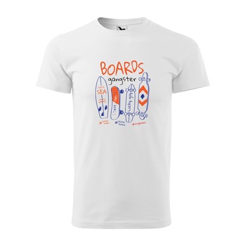 Tricou alb barbati, idee de cadou, pentru pasionatii de skateboard, Boards Gangster, marime L