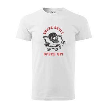 Tricou alb barbati, idee de cadou, pentru pasionatii de skateboard, Skate Skull SpeedUp, marime M Tricou alb barbati, idee de cadou, pentru pasionatii de skateboard, Skate Skull SpeedUp, marime M