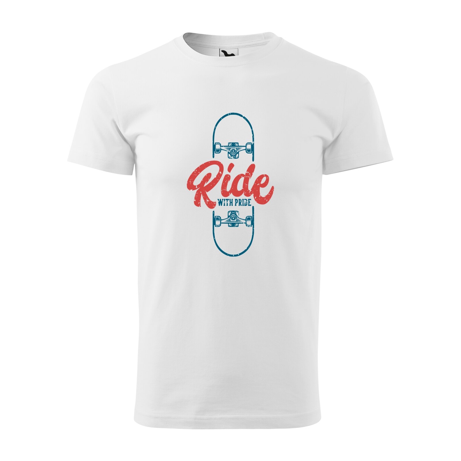 Tricou alb barbati, idee de cadou, pentru pasionatii de skateboard, Ride Your Board With Pride, marime 2XL