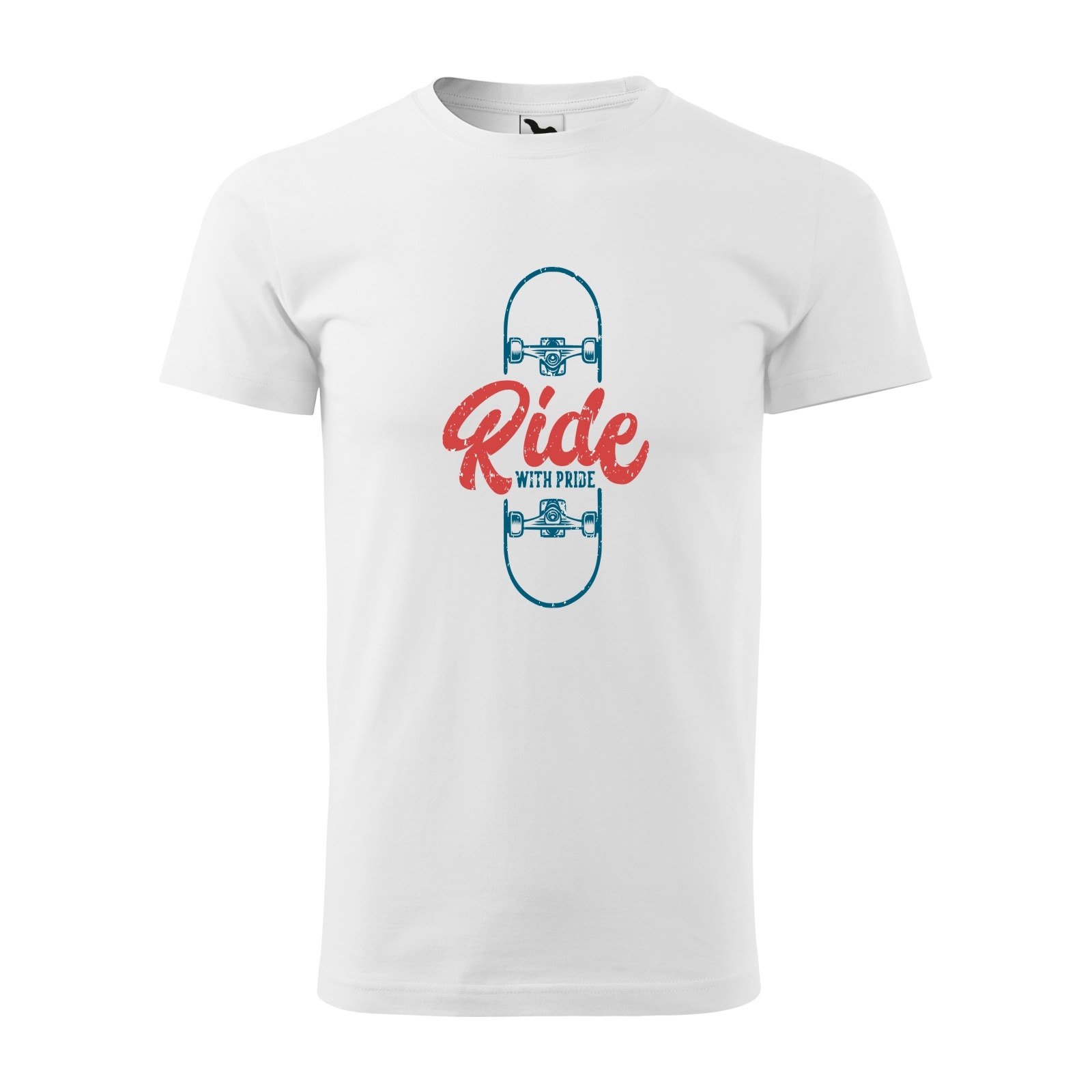 Tricou alb barbati, idee de cadou, pentru pasionatii de skateboard, Ride Your Board With Pride, marime S